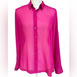 Express Portofino Sheer Fuschia Longsleeve Button Up Blouse Roll Tab NWT S